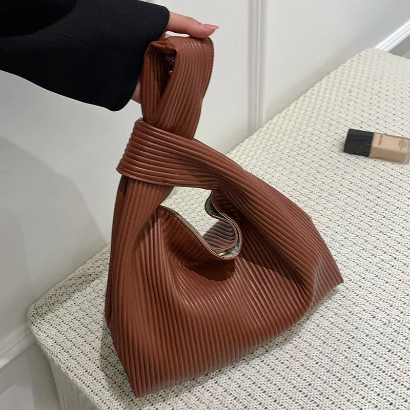 2022 Pleated Tote Bag Handbag Large Capacity PU Leather Women Hand Bag Luxury Brand Big Bucket Shoulder Bags