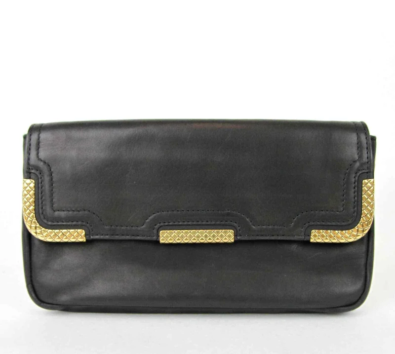 BOTTEGA VENETA Women's Leather Clutch Bag w/Woven Detail Black