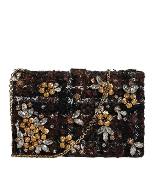 Dolce & Gabbana Tweed Floral Clutch Evening Party Crossbody Bag