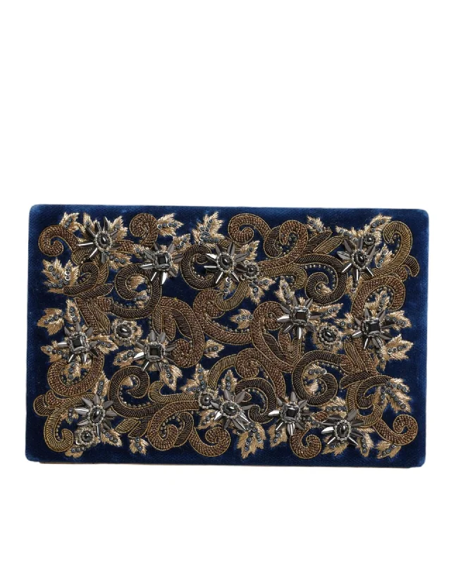 Dolce & Gabbana Velvet Gold Frame Clutch with Baroque Crystal Detailing