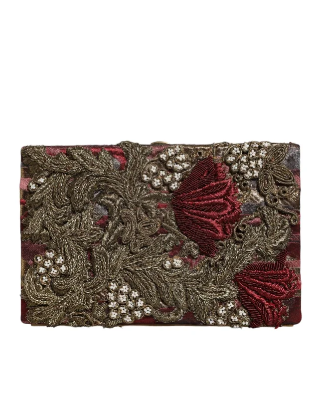 Dolce & Gabbana Floral Jacquard Gold Frame Evening Clutch