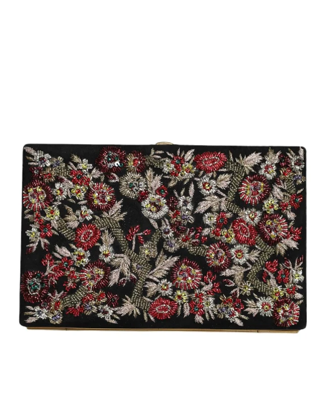 Dolce & Gabbana Floral Gold Frame Clutch Evening Purse with Card Slots and Logo Details