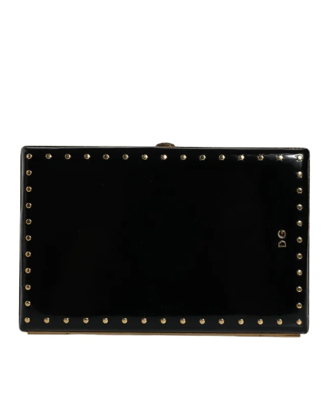 Dolce & Gabbana Leather Studded Gold Frame Clutch Evening Purse