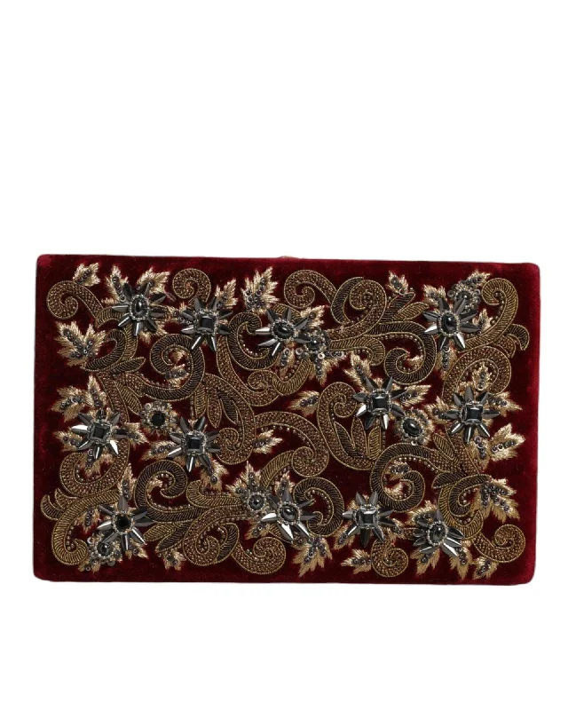 Dolce & Gabbana Velvet Clutch with Gold Frame and Baroque Crystal Detailing