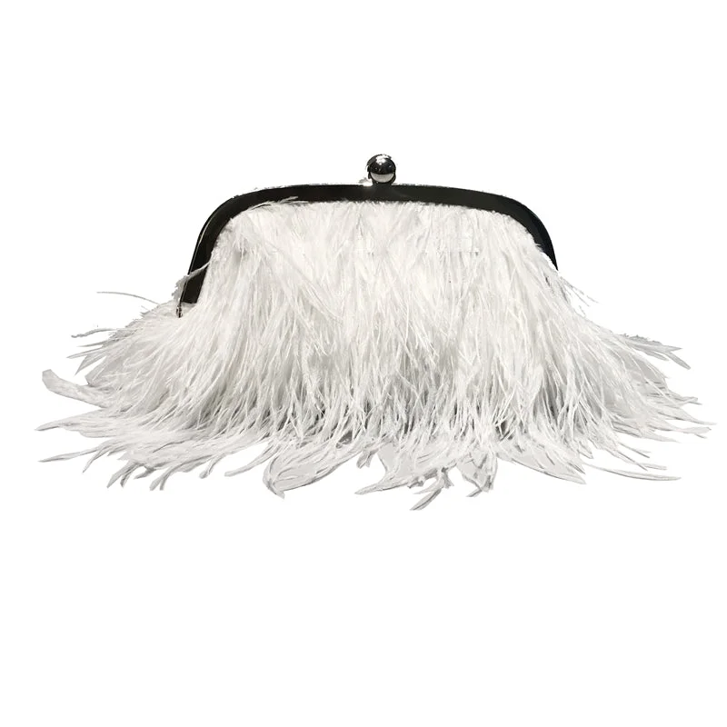 Designer Handbags Famous Brands Wedding Party Dress Dinner Bags Fashion Ostrich Feather Woman Tote Shoulder Purse Faux Fur Bag