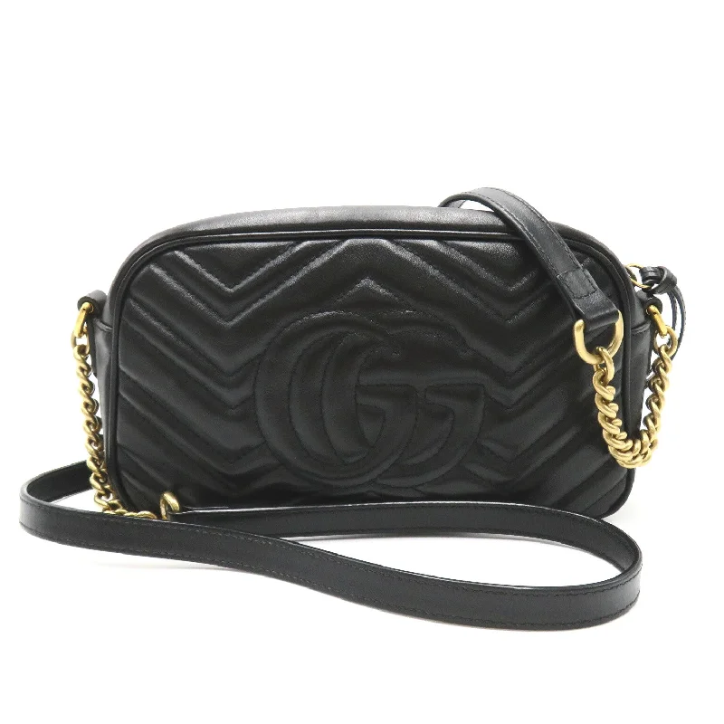 Gucci GG Marmont Kilting Smool Chain Shoulder Bag  Black 447632