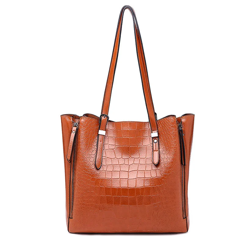 high quality pu tote bags women large shoulder vintage bag embossed crocodile pattern ladies leather tote bags