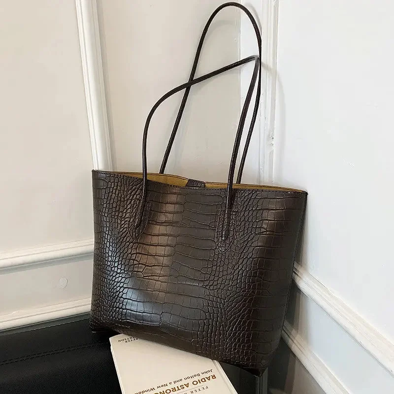 L573 Women Style Handbags new Trendy Fashion Handbags, PU Crocodile Pattern Tote Bags, Women's Shoulder Bags Purses and Handbag