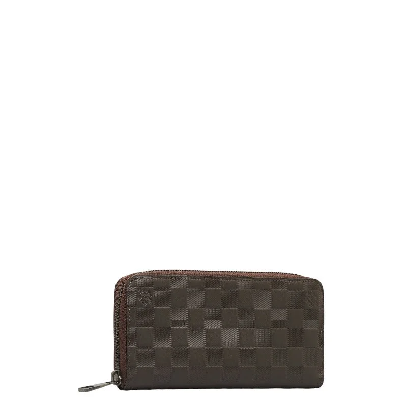 Louis Vuitton Damiere Amphini Vertical Zippie Wallet Round  Long Wallet N62235 Meteor Brown Leather Men LOUIS VUITTON