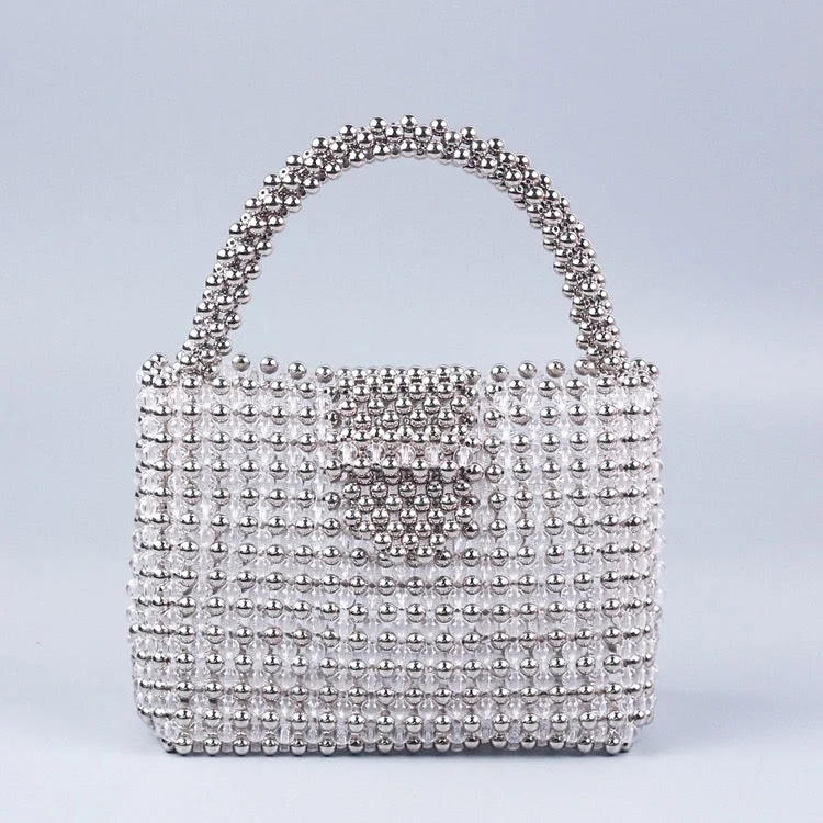 Luxury Fashion Women's Handmade Banquet Party Shoulder Bucket Pearl Bag Female Wedding Ladies Clear Beaded Tote Handbag