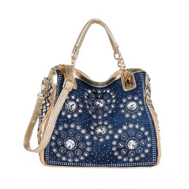 Luxury Trendy Casual Fashion Shoulder Bag For Ladies Rhinestone Women's Denim Handbag Shoulder Tote Bag