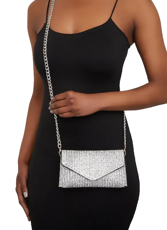 Studded Rhinestone Envelope Crossbody Bag