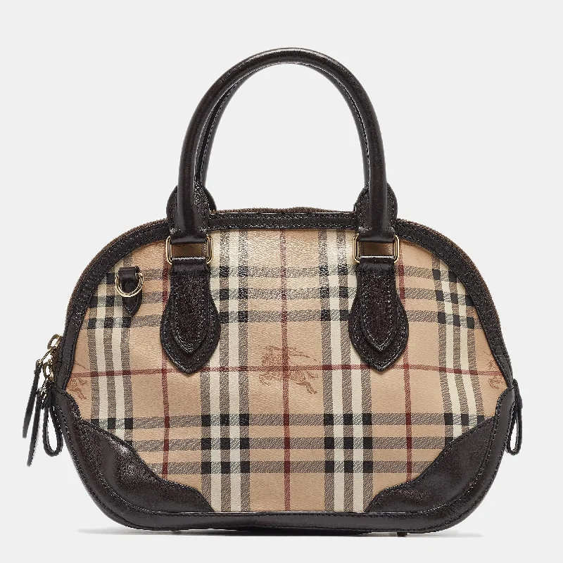 Burberry /dark House Check Coated Canvas And Leather Orchard Bag