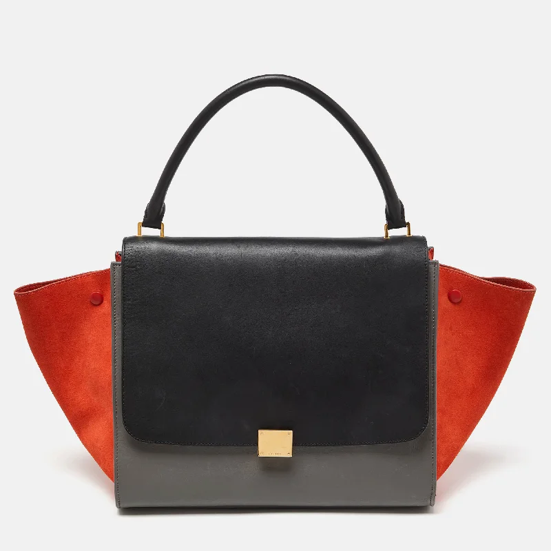 Celine Tricolor Leather And Suede Large Trapeze Bag