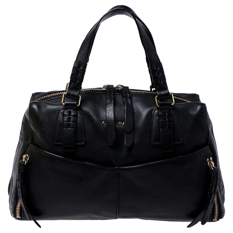 Cole Haan Black Leather Front Pocket Satchel