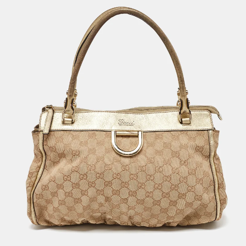 Gucci /gold Gg Canvas And Leather D Ring Satchel