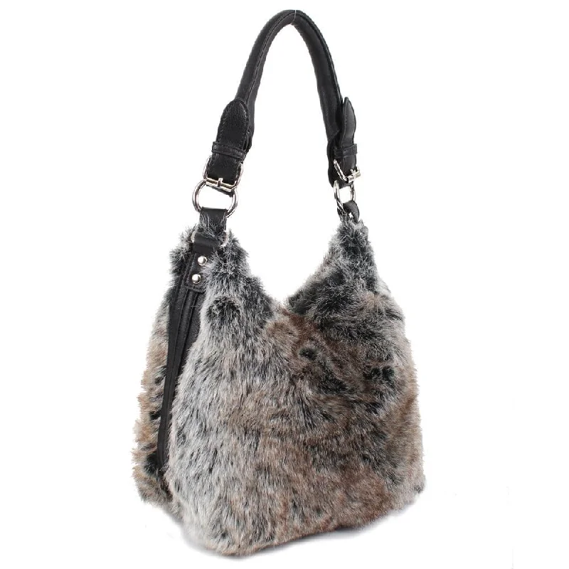 64632 Tricolor Faux-Fur Hobo Shoulder Bag