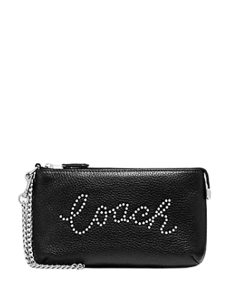 Coach Large Wristlet With Studded Coach Script