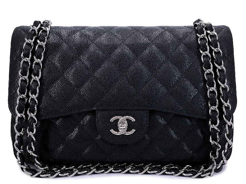 Chanel Black Caviar Jumbo Double Flap Bag SHW Classic GXC