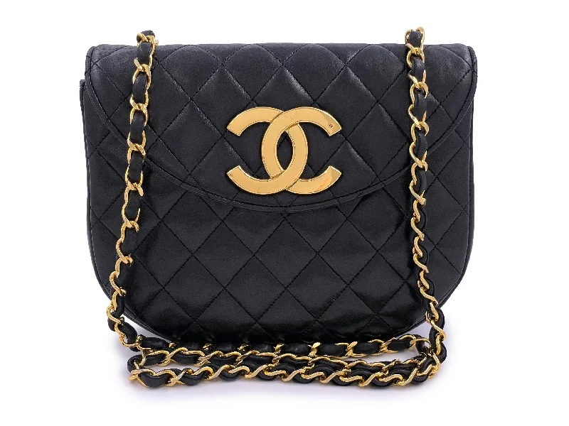 Chanel Vintage 80s Black Round Half Moon Mini Flap Bag 24k GHW Lambskin