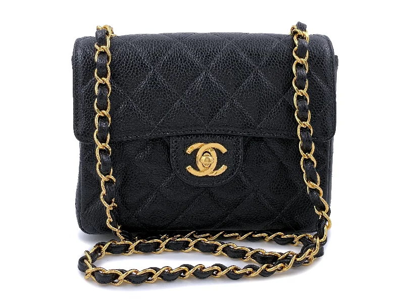 Chanel 1998 Vintage Black Caviar Square Mini Flap Bag 24k GHW