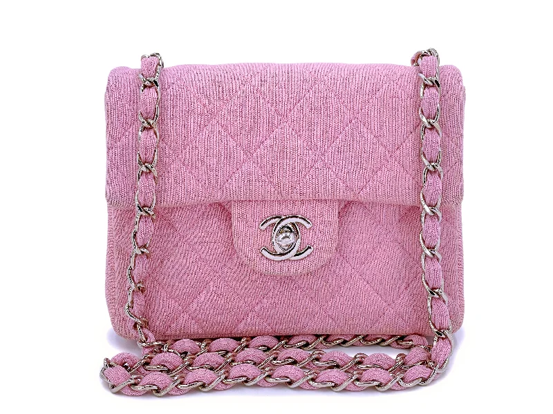 Chanel Sakura Pink Jersey Classic Square Mini Flap Bag SHW