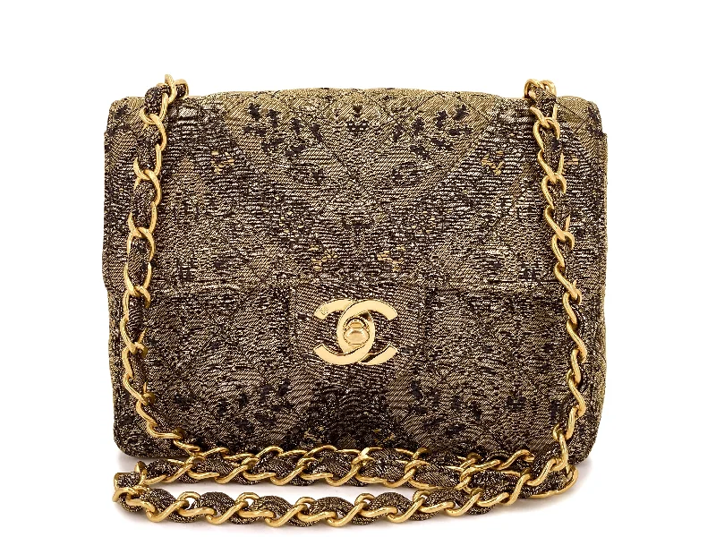 Chanel Vintage 1995 Bronze Brocade Square Mini Flap Bag 24k GHW