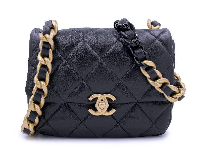 Chanel Black Lacquered Chunky Chain Mini Flap Bag GHW