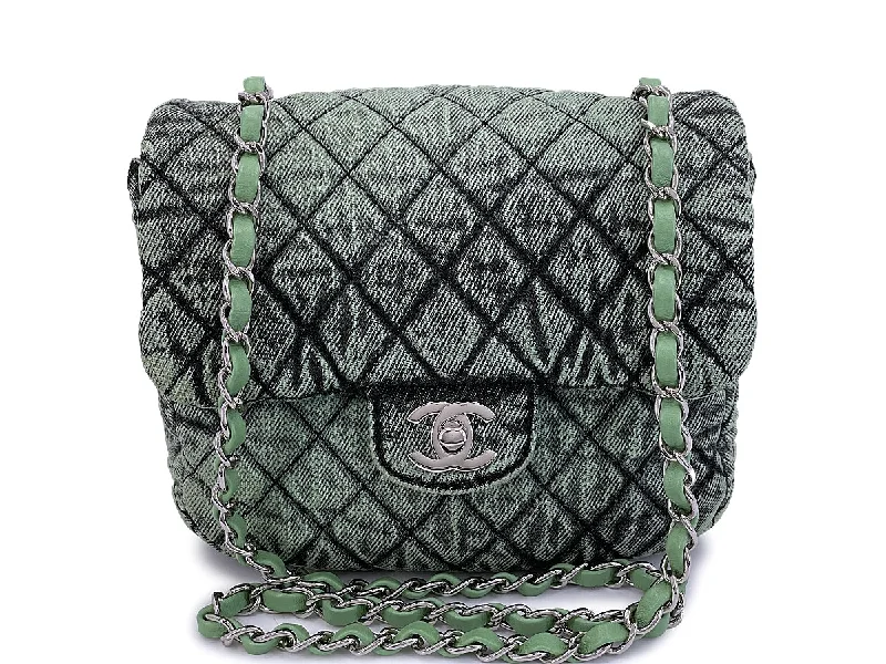 Chanel 2019 Denimpressions Green Washed Quilted Denim Crossbody Flap Bag RHW