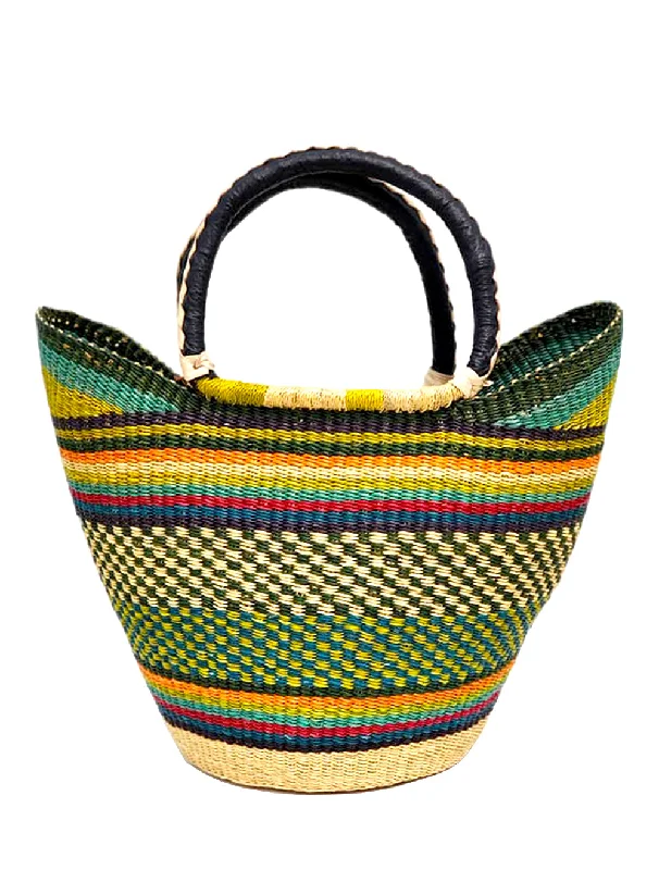 African Market Shopper Tote Bag Leather Handles