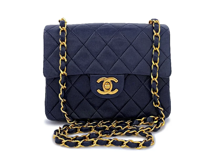 Chanel 1988 Vintage Navy Blue Square Mini Flap Bag 24k GHW