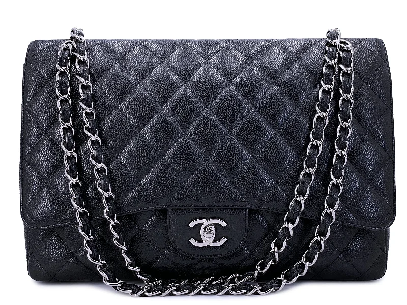 Chanel Black Caviar Maxi Flap Bag SHW Single WJF