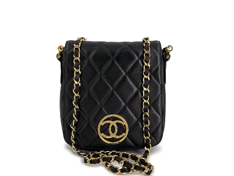 Chanel Vintage Black Circle CC Logo Vertical Mini Flap Bag 24k GHW