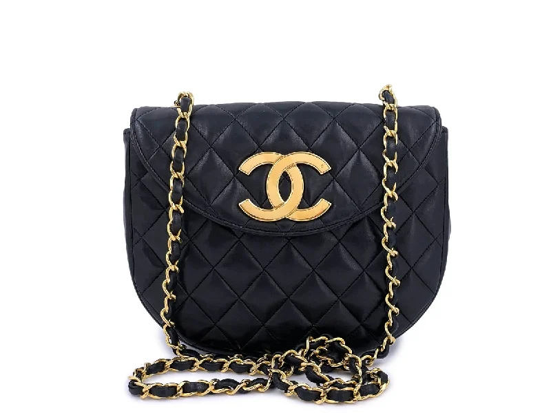 Chanel Vintage Black Round Mini Flap Bag with Oversized CC 24k GHW