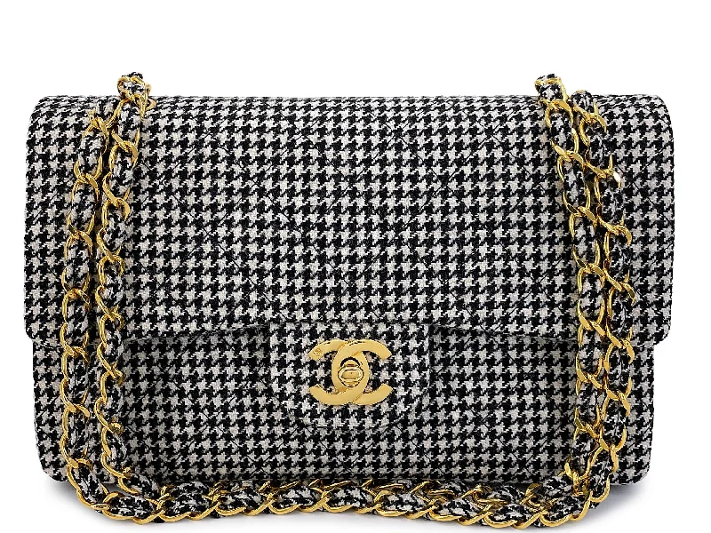 Chanel Vintage Houndstooth Small Classic Flap Bag 1991 Rare 24k GHW Double