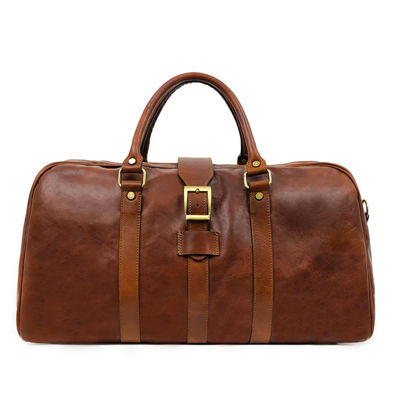 Cognac Brown Matte Leather Duffel Bag - Tender Is the Night