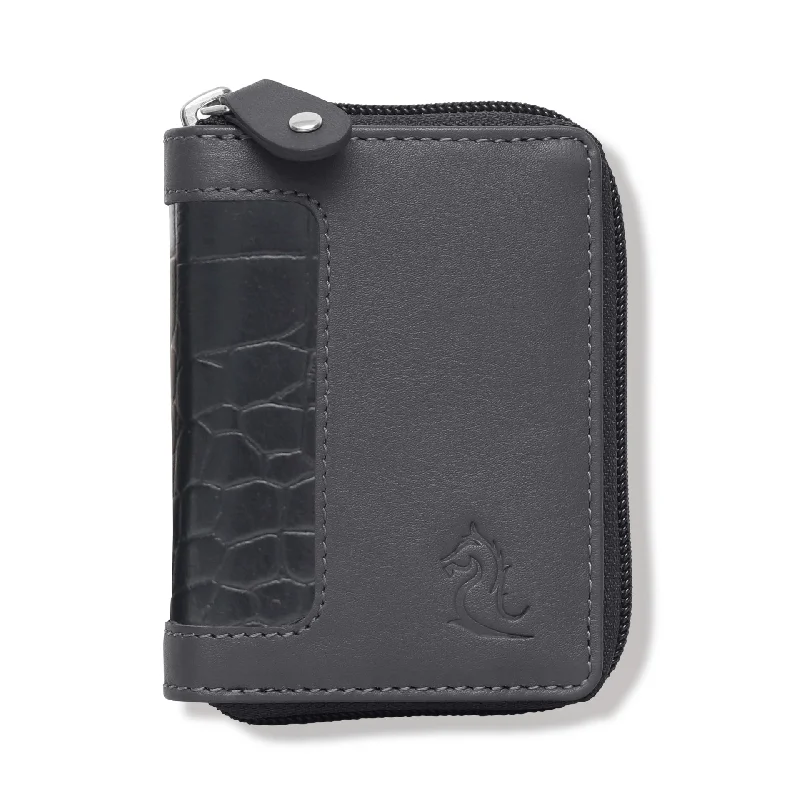 14121 Unisex Debit Card Holder Genuine Leather Embossed Design Multiple Slots Zipper Credit Cardholder