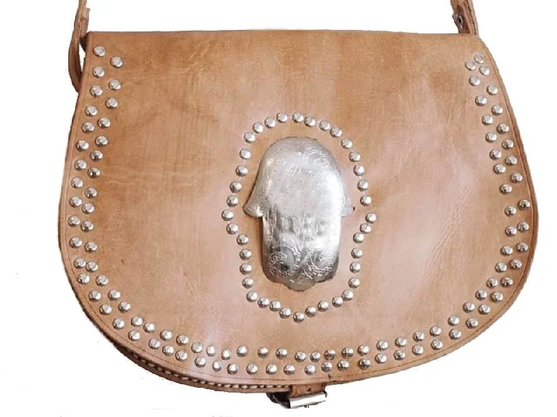 Morocco Gypsy Leather Bag - Hamsa Médaillon - Natural