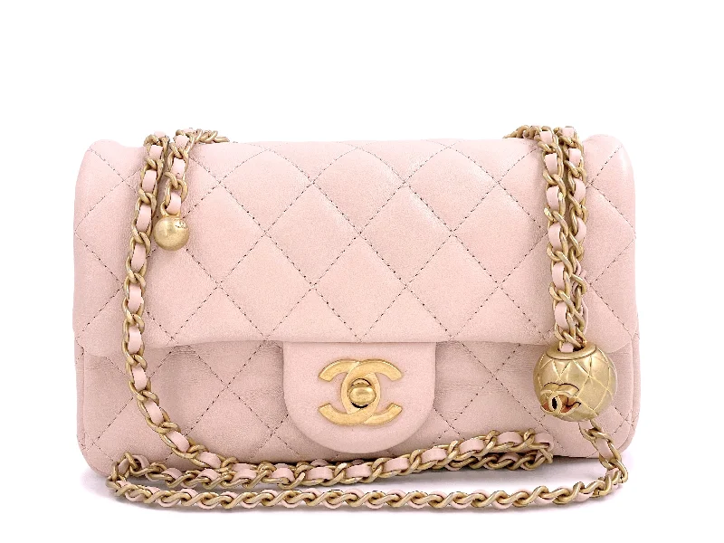 NIB 22C Chanel Pearl Crush Rectangular Mini Flap Bag Pink Beige Clair GHW