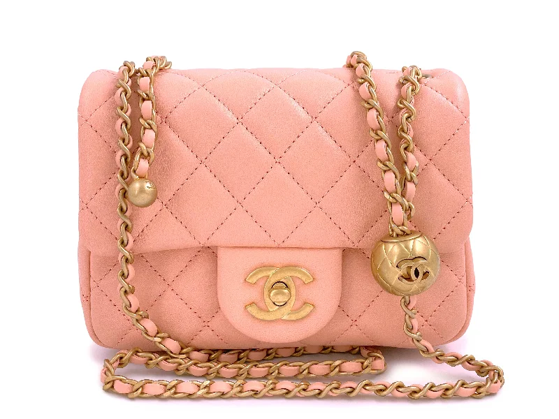 NIB 22C Chanel Pearl Crush Square Mini Flap Bag GHW Peachy Pink