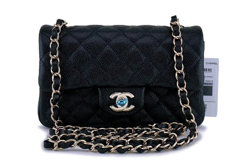 NWT 18S Chanel Black Caviar Classic Quilted Rectangular Mini Flap Bag