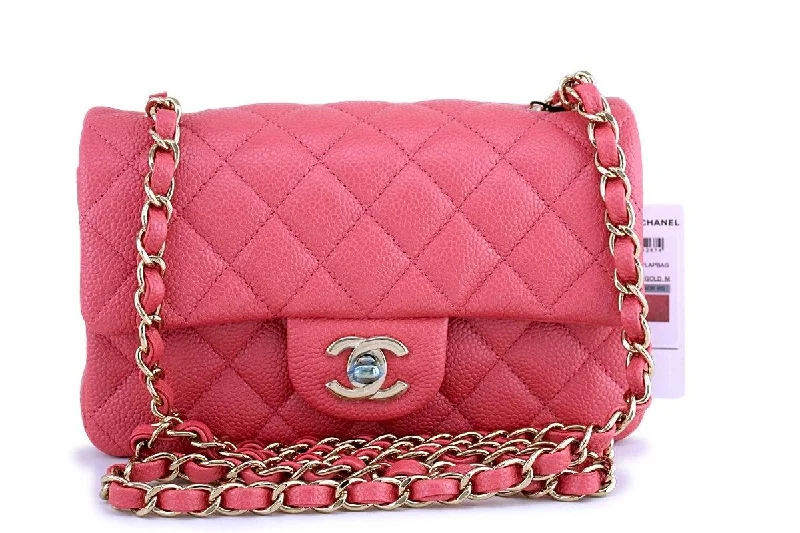 NWT 18S Chanel Pearly Pink  Caviar Classic Quilted Rectangular Mini Flap Bag