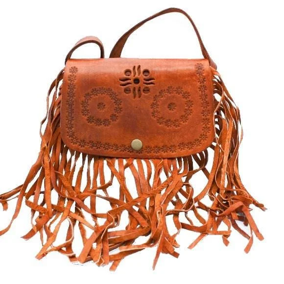 Rebel Fringe Leather Purse - Brown Caramel