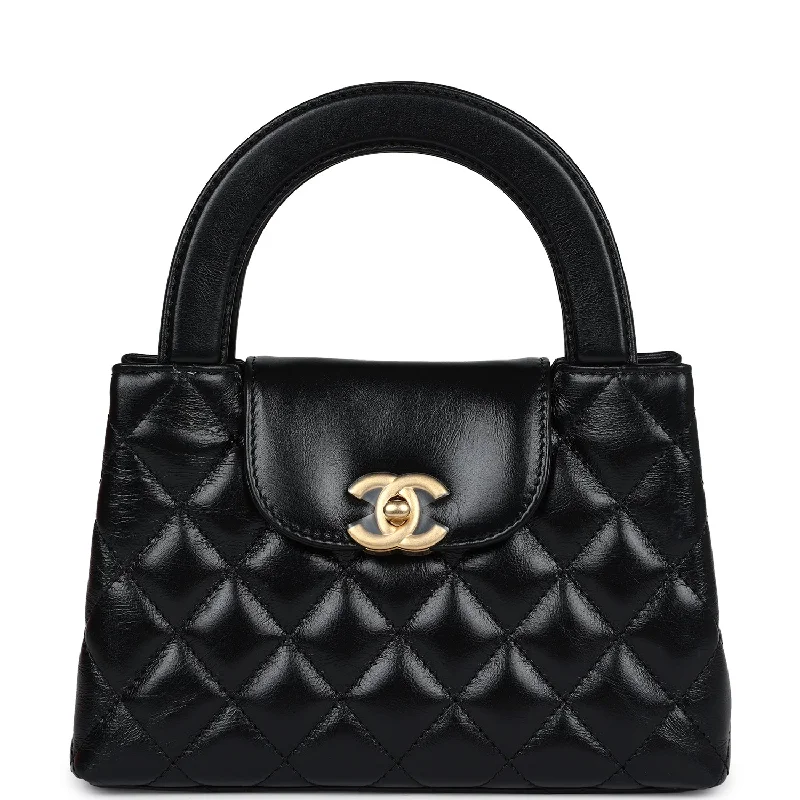 Chanel Small Kelly Shopper Black Shiny Aged Calfskin Brushed Gold Hardware