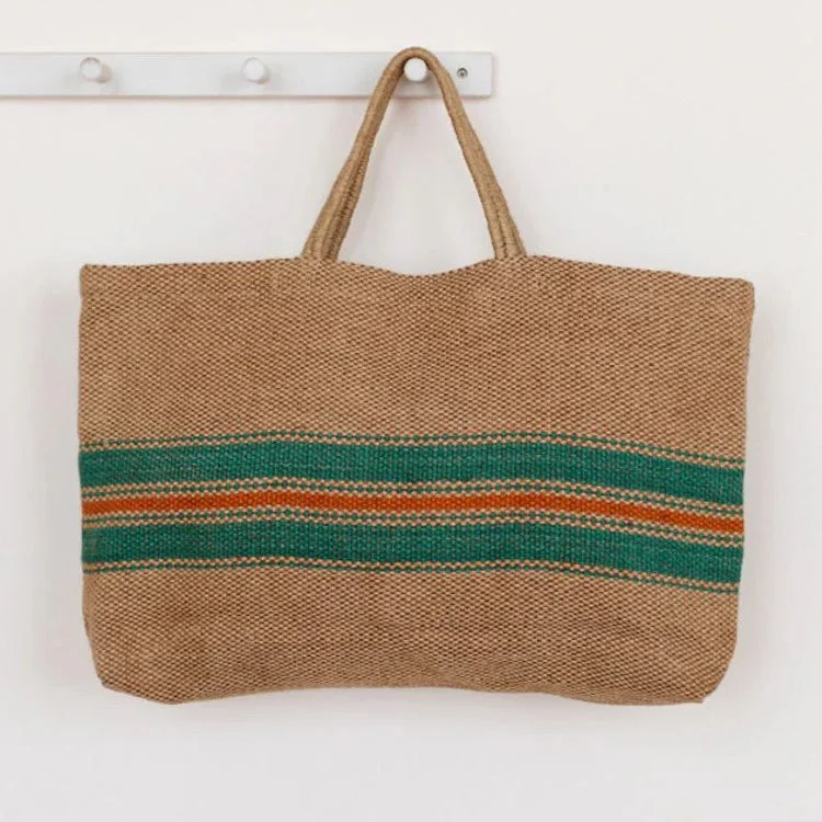 Jute Tote Market Shopper | Green Red Striped