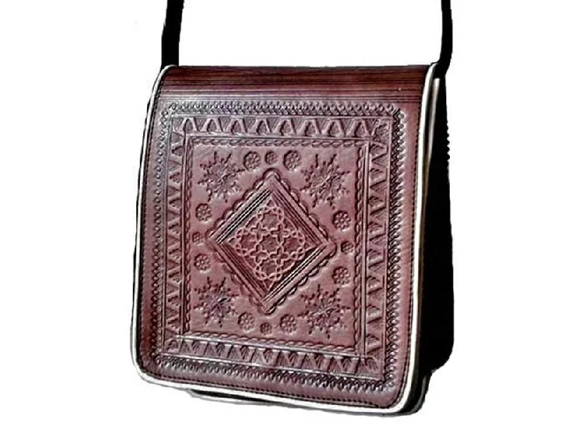 Leather Messenger / Satchel Bag - Tiles - Brown