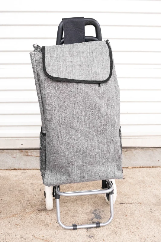 Steel Gray Crosshatch and Black Rolling Shopper Tote